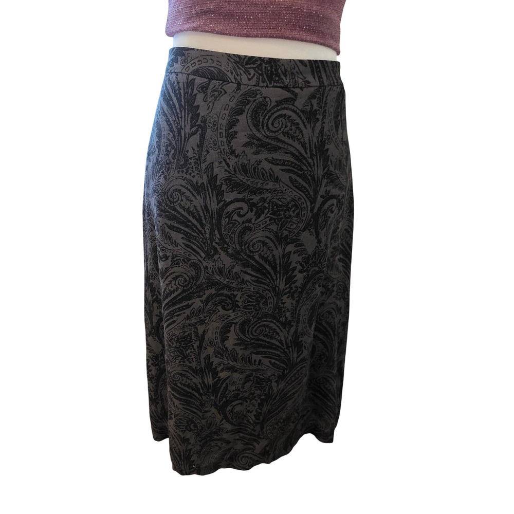 Vintage Jones New York Boho Rayon + Wool Blend Black + Grey Paisley Midi Skirt
